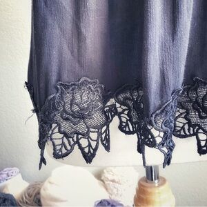 Free People Black Crisscross back Tank with Floral Trim